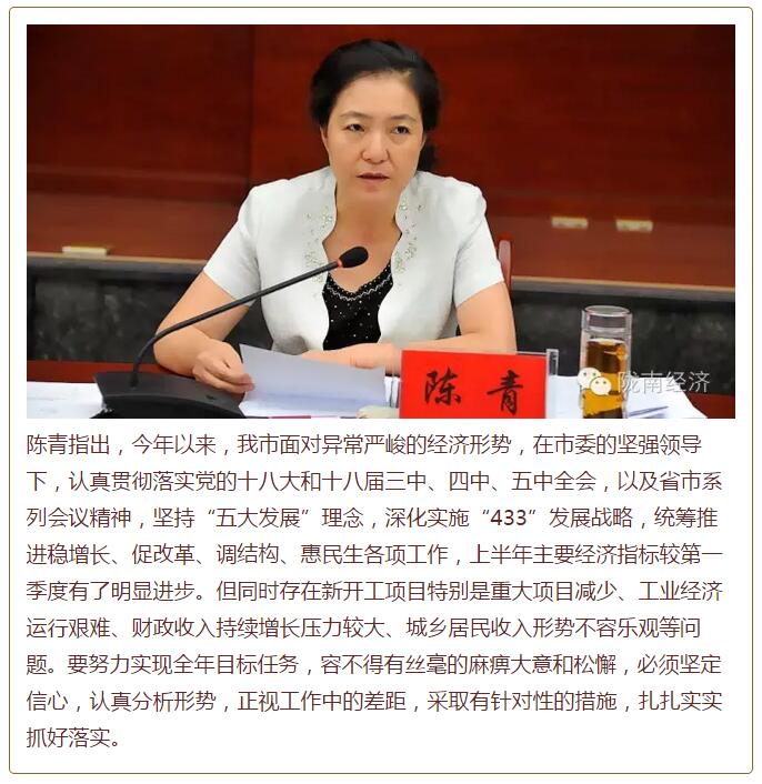 陳青在市政府全體會議上強調(diào)：緊盯一個目標(biāo)抓好九大任務(wù)落實強化三項保障，確保全市經(jīng)濟社會持續(xù)快速發(fā)展